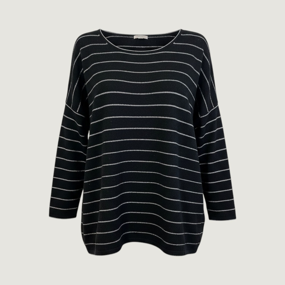 J. Jill Black Silver Metallic Striped Wool Angora Blend Sweater Large